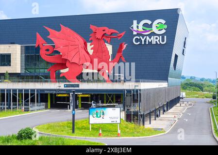 Red Welsh Dragon at The International Convention Centre Wales ICC Cymru venue The Celtic Manor Resort  Caerleon Newport South Wales UK GB Europe Stock Photo