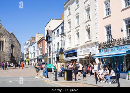 Tenby Town centre Tudor Square shops Tenby a welsh seaside town in Carmarthan bay Pembrokeshire West Wales UK GB Europe Stock Photo