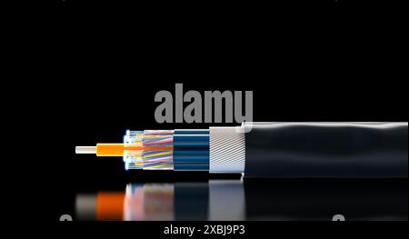 cable  optical fibers  connection, speed, fast, broadband dark background Stock Photo