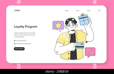 Loyalty program web banner or landing page. Commercial program for client retention. PR campaign for customer loyalty. Marketing promotion. Flat vector illustration Stock Vector