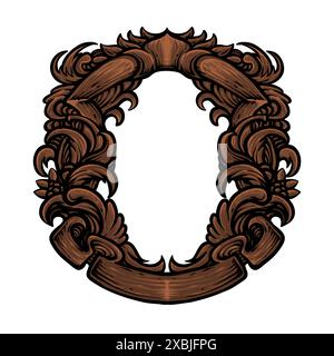 Brown floral ornament engraving style vector illustration Stock Vector