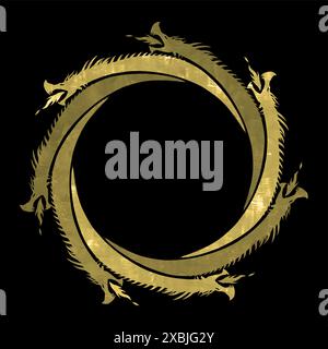 Unity and infinity represented by serpentine creatures in a circular design Stock Vector