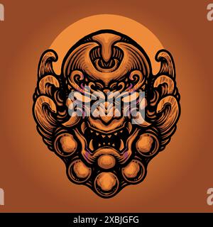 Golden oni mask vector illustration design Stock Vector