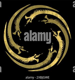 Unity and infinity represented by serpentine creatures in a circular design Stock Vector
