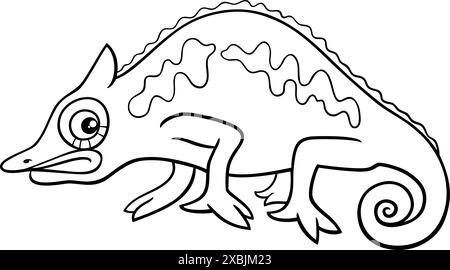 Cartoon illustration of funny chameleon reptile animal character coloring page Stock Vector