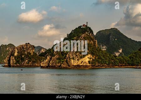 Stunning Ti Top Island in heart of the Alluring Long Bay, Vietnam. Astounding, Breathtaking, Compelling, Glorious, Intriguing, Incredible,Jaw-dropping Stock Photo