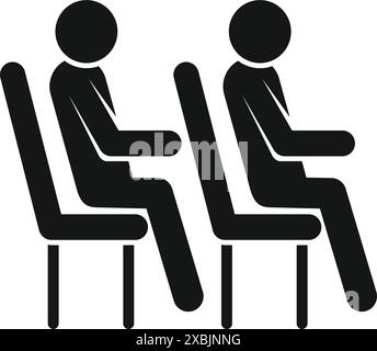 Black and white icon of two businessmen sitting in a waiting room Stock Vector