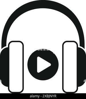 Simple black icon of headphones with a play symbol indicating active audio playing Stock Vector
