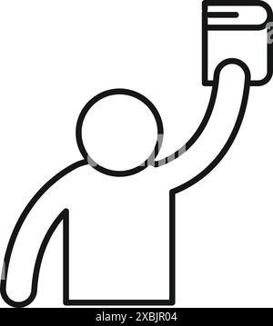 Line art icon of a student holding a book over their head in celebration Stock Vector