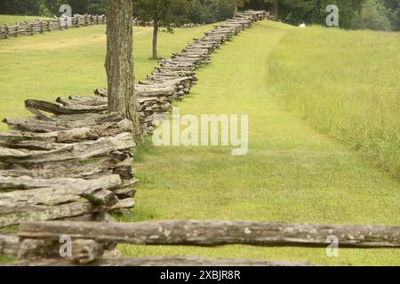 Traditional stacked wood fence on the grounds of Appomattox Court House, VA, USA Stock Photo
