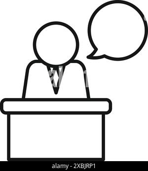 Line art icon of a politician speaking from a tribune Stock Vector