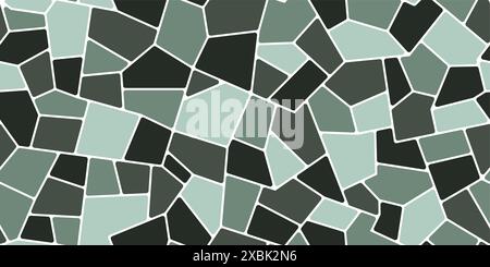 Mosaic stone geometric tile pattern or paving floor background of vector ceramic pieces. Green abstract stones pattern of abstract geometric shape broken tiles and irregular random pavement fragments Stock Vector