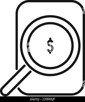 Line icon of a magnifying glass over a dollar sign, representing the concept of searching for investment opportunities Stock Vector