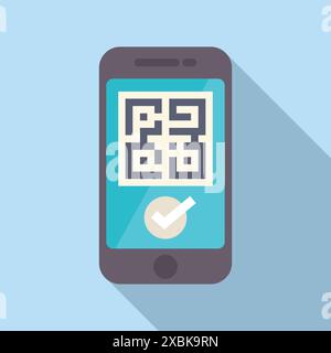 Smartphone is scanning a qr code displayed on its screen and showing a checkmark indicating a successful scan Stock Vector