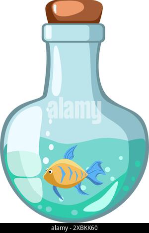 Fish in a bottle in flat technique vector illustration Stock Vector