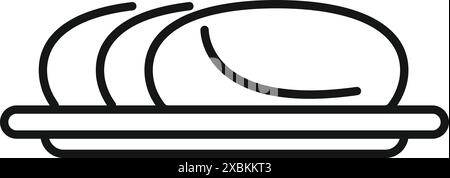 Simple black line art depicting a loaf of bread resting on a plate, perfect for bakery logos or food illustrations Stock Vector