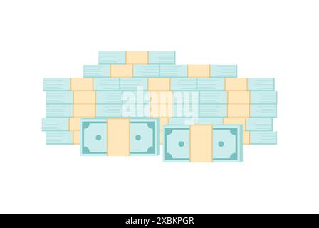 A big pile of wads of money isolated on a white background. Flat vector illustration Stock Vector