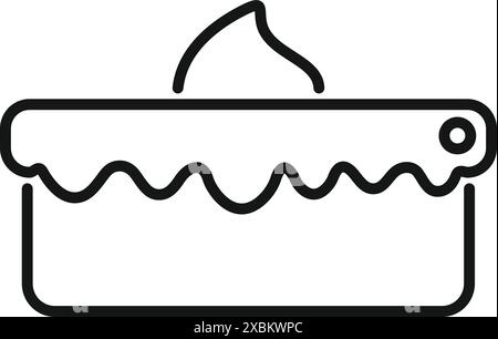 Simple line icon of a cream cake being decorated with a piping bag, isolated on a white background Stock Vector