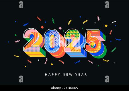 2025 New Year banner with 3d numbers Stock Vector