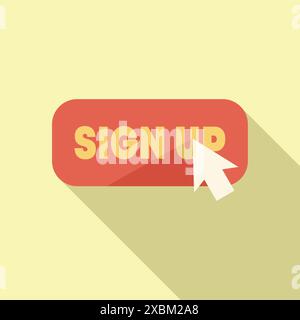Mouse cursor is hovering over a red sign up button, encouraging online registration Stock Vector