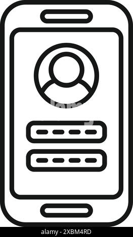 Simple line icon of a smartphone displaying a user profile login screen with password input Stock Vector