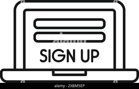 Clean minimal line icon of a laptop showing a sign up form, perfect for websites and apps Stock Vector
