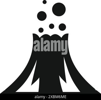 Volcano erupting with smoke and magma flowing down sides icon Stock Vector
