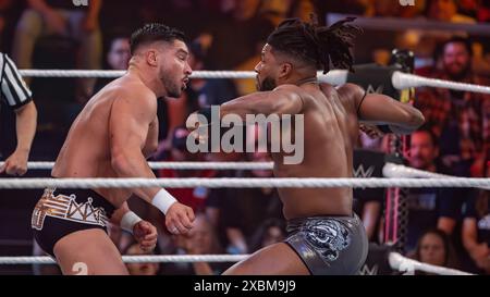 Trick Williams versus Ethan Page for the NXT Championship at NXT Battlegrounds at the UFC Apex in Las Vegas Stock Photo