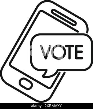 Smartphone is showing a speech bubble containing the word vote, a concept for online voting Stock Vector