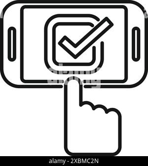 Hand is selecting a checkbox on a smartphone screen, indicating a choice being made Stock Vector