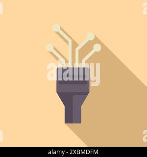 Electronic microchip connecting with wires spreading data flow, flat design icon with long shadow Stock Vector