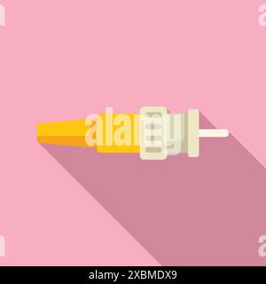 Optical fiber cable connector transmitting data signal on pink background with long shadow Stock Vector