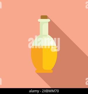 Glass bottle containing aromatic sunflower oil on a pink background with a long shadow Stock Vector