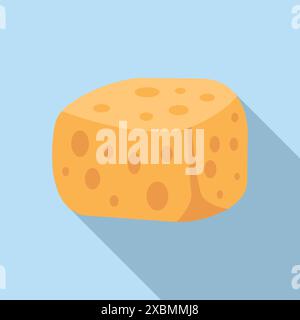 Illustration of a big piece of cheese with holes, isolated on blue background with long shadow Stock Vector