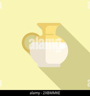Yellow ceramic milk jug with long shadow on a yellow background, perfect for dairy or breakfast themes Stock Vector