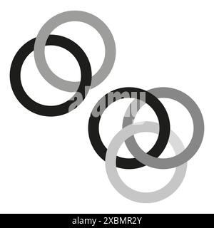 Interlocking rings vector. Abstract circular pattern. Monochrome overlapping circles. Modern geometric design. Stock Vector