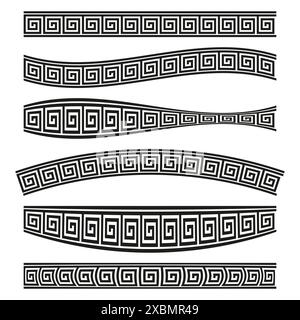 Greek vector patterns. Curved geometric borders. Classic black design. Seamless tile elements. Stock Vector