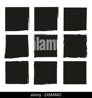 Grunge square icons vector. Black rough edges. Abstract brush stroke shapes. Artistic design elements. Stock Vector