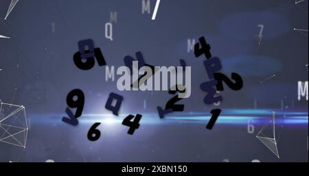 Image of letters and numbers over data processing on dark background Stock Photo