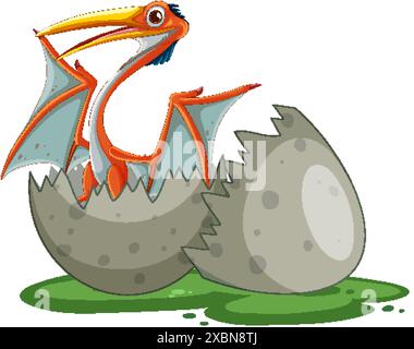 A baby dinosaur emerging from its egg Stock Vector