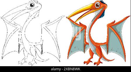 A vibrant and outlined pterodactyl vector illustration Stock Vector