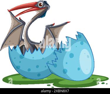 A baby dinosaur emerging from a blue egg Stock Vector
