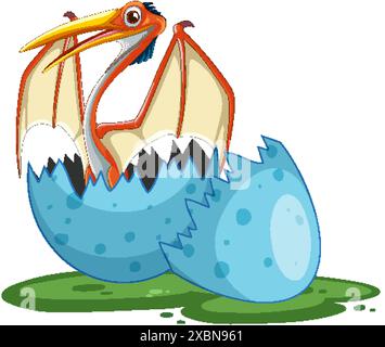 A baby dinosaur emerging from a blue egg Stock Vector