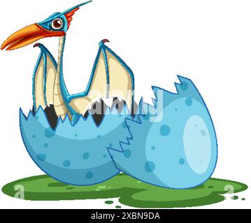 A baby dinosaur emerging from a blue egg Stock Vector