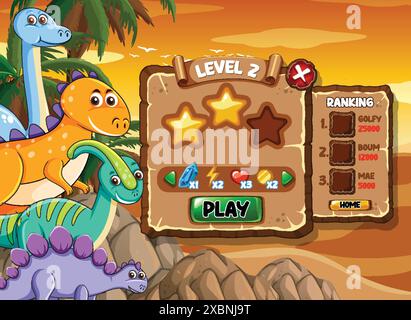 Colorful dinosaurs in a fun game setting Stock Vector