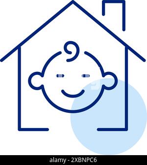 Home and baby face. Homecoming, family bonding and baby proofing for infant security. Pixel perfect, editable stroke vector icon Stock Vector
