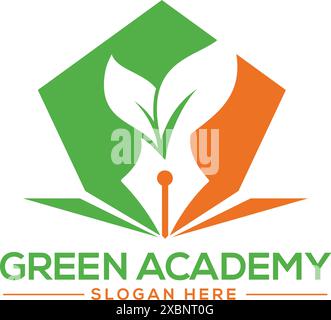 Green academy logo design. Natural school logo concept.  Education and writer community Logo Stock Vector