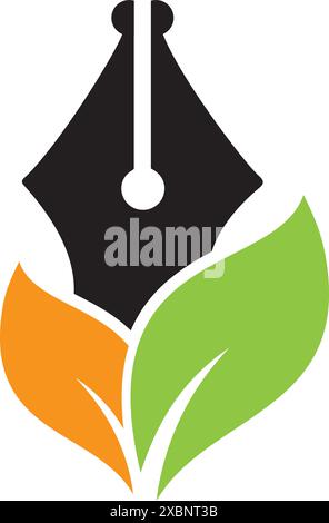 Leaf and pen combination natural logo design. Stock Vector
