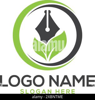Leaf and pen combination natural logo design. Stock Vector