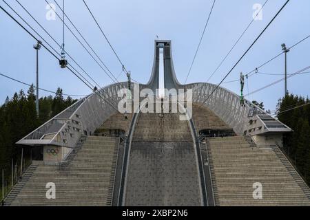 Holmenkollbakken, a ski jump on Mount Holmenkollen in the city of Oslo. The 1952 Winter Olympics were held here. Stock Photo